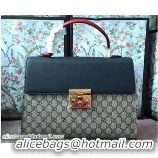 Buy New Cheap Gucci Padlock GG Canvas/Leather Top Handle Medium Bag 428208 Dark Blue/Red