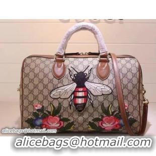 Luxury Cheap Gucci Top Handle Medium Boston Bag 409527 Embroidered Bee Flower