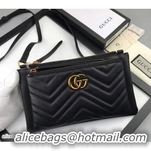 Classic Gucci GG Marmont Matelassé Chevron Shoulder Bag With Pouch 453878 Black