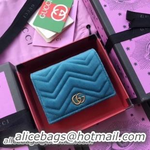 Best Grade Gucci GG Marmont Matelasse Suede Leather Wallet 474802 Blue