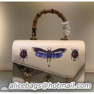 Charming Gucci Metal Bee Insect Print Ottilia Leather Small Top Handle Bag 488715 White 2018
