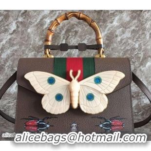Good Quality Gucci Web Insect Leather Medium Top Handle Bag 488691 Coffee 2018