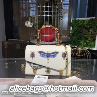 Fashion Gucci Ottilia Top Handle Bamboo Bag with Animal Studs 25cm 488712 Python/Calfskin Leather White