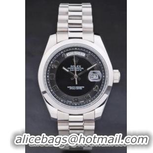 Rolex Day-Date Silver Black Stainless Steel Watch-RD2905