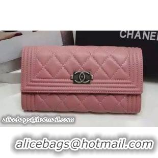 Cheap Chanel Boy Matelasse Long Wallet Sheepskin Leather CHA0414 Pink