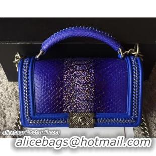 Charming Chanel Python Chain Top Handle Boy Flap Medium Bag A94804 Blue