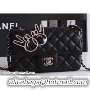 Shop Chanel Lambskin and Strass Fingers Small Classic Flap Bag 7041409 Black