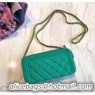 Well Crafted Chanel Grained Calfskin Boy Double Zipped Small Clutch Chain Phone Holder Bag A84069 Turquoise