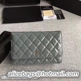 Famous Brand Chanel WOC Flap Bag Patent Leather A33814C Dark Grey