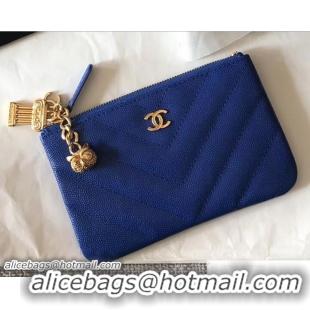 Good Looking Chanel Caviar Leather Owl Charms Small Pouch A82365 Blue Cruise 2018