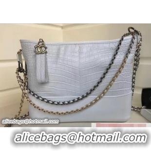 Shop Cheap Chanel Croco Pattern Gabrielle Small Hobo Bag A91810 White 2018