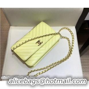 Most Popular Chanel Lambskin Chevron Trendy CC Wallet On Chain WOC Bag A84456 Yellow 2018