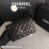 Sophisticated Chanel WOC Flap Bag Black Original Sheepskin Leather 33814 Glod