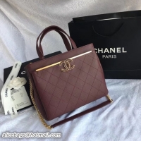 Discount Chanel Small Shopping Bag Grained Calfskin & Gold-Tone Metal A57563 Burgundy