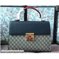 Buy New Cheap Gucci Padlock GG Canvas/Leather Top Handle Medium Bag 428208 Dark Blue/Red
