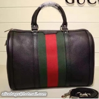 Crafted Gucci Leather Medium Boston Bag 247205 Black