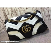 Unique Style Gucci GG Marmont Matelassé Chevron Medium Chain Shoulder Bag 443496 Black/White