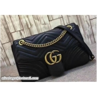Classic Hot Gucci GG Marmont Matelassé Chevron Medium Chain Shoulder Bag 443496 Black