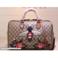 Luxury Cheap Gucci Top Handle Medium Boston Bag 409527 Embroidered Bee Flower