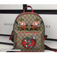 Best Grade Gucci GG Supreme Small Backpack Bag 427042 Embroidered Heart Snake Flower
