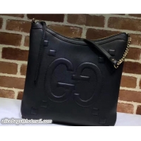 Crafted Gucci Embossed GG Leather Hobo Medium Bag 453562 Black