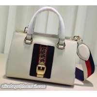Fashion Gucci Sylvie Leather Top Handle Bag 460381 White