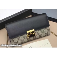 Grade Quality Gucci Padlock GG Supreme Continental Chain Wallet Bag 453506 Black/Brown