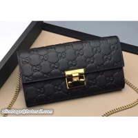 Crafted Gucci Padlock Signature Leather Continental Chain Wallet Bag 453506 Black 2017
