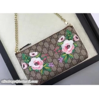 Classic Gucci Embroidered Flowers Exclusive GG Supreme Wrist Chain Wallet Bag 456866 Brown 2017