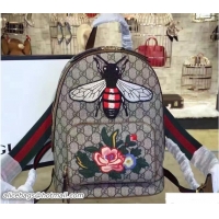 Generous Gucci GG Supreme Small Backpack Bag 427042 Embroidered Bee and Flower