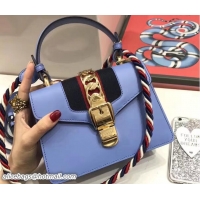 Fashion Luxury Gucci Sylvie Leather Top Handle Shoulder Mini Bag 470270 Light Blue