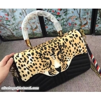 Unique Gucci Leopard Print Calf Hair Top Handle Bag 466413/461912 Black