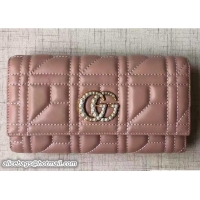 Grade Quality Gucci Pearl Logo GG Marmont Matelassé Chevron Continental Wallet 443436 Nude