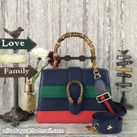 Most Popular Gucci Now Bamboo Smooth Leather Top Handle Bag 448075 Blue&Green&Red