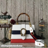 Shop Cheap Gucci Now Bamboo Smooth Leather Top Handle Bag 448075 White&Black&Red