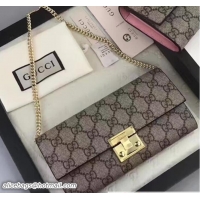 Sumptuous Gucci Padlock GG Supreme Continental Chain Wallet Bag 453506 Brown 2017