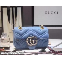 Traditional Specials Gucci GG Marmont Matelassé Chevron With Pearl Mini Chain Shoulder Bag 446744 Blue