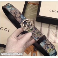 Good Product Gucci Width 3.5CM Crystal Double G Buckle Blooms Print Belt G7201 03 2017