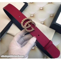 Durable Gucci Width 3.5CM Pearl Double G Buckle Leather Belt Red G7217