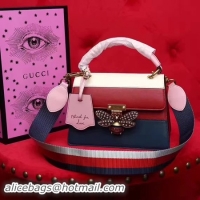 Original Cheap Gucci Queen Margaret Leather Top Handle Bag 476541 Red&White&Blue