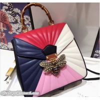 Fashion Gucci Queen Margaret Quilted Leather Metal Bee Backpack 476664 Blue/Red/Pink/White