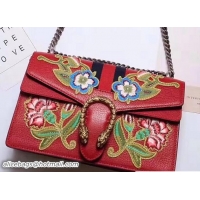 Big Discount Gucci Web Embroidered Floral Dionysus Leather Shoulder Small Bag 400249 Red 2017