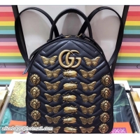 Low Price Gucci GG Marmont Metal Animal Insects Studs Leather Backpack Bag 476671 Black 2017