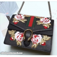 Classic Hot Gucci Web Embroidered Floral Dionysus Leather Shoulder Medium Bag 403348/400235 Black 2017
