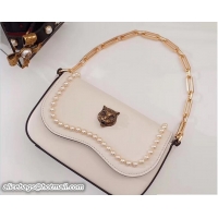 Popular Style Gucci Pearl Embellished Tiger Broadway Chain Shoulder Bag 476804 White 2017