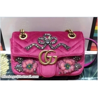 Traditional Specials Gucci GG Marmont Chevron Embroidered Crystal Bow Velvet Mini Bag 446744 Pink 2017