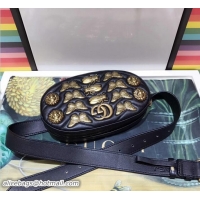 Unique Style Gucci GG Marmont Metal Animal Insects Studs Leather Belt Bag 491294 Black 2017