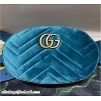 Luxury Gucci GG Marmont Matelassé Velvet Belt Bag 476434 Turquoise 2017