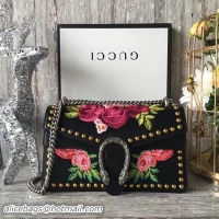 New Fashion Gucci Dionysus Embroidered Leather Shoulder Bag 400249 Black Rose