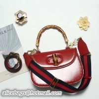 Crafted Gucci Bamboo Classic Leather Top Handle Bag 495880 Red